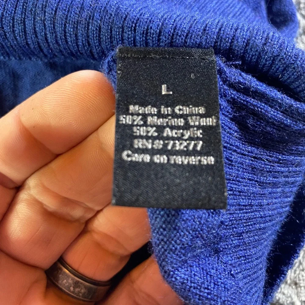 APT 9 Mens Blue Merino‎ Wool Blend Quarter Zip Sweater Size Large